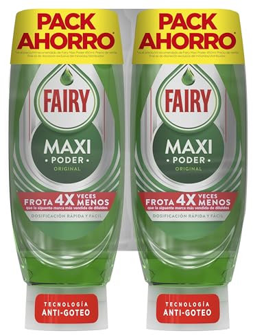 Fairy Maxi Poder Líquido Lavavajillas 2 x 450ml, Limpieza Fácil Y Sin Esfuerzo Incluso En Las Ollas Y Sartenes Más Grasientas
