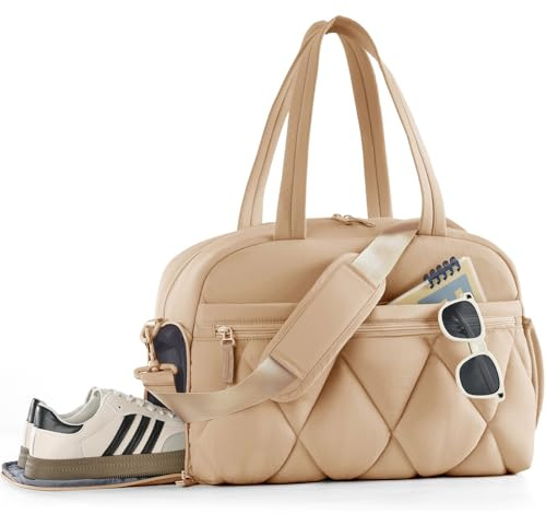 Lekespring Bolsa de viaje para mujer, ligera, con compartimento para zapatos, equipaje de mano, gimnasio, clínica, nacimiento, hospital, bolsa de viaje para avión, viaje, fitness, sauna, caqui, M：42