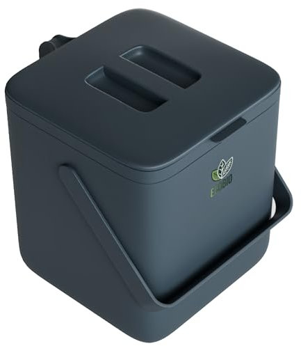 EcoBio Biomülleimer Küche - 7L Komposteimer Küche mit Deckel & Griff – Geruchsdicht & Spülmaschinenfest – Biotonne mit Sieb – Bio Mülleimer für Abfälle – Komposter Küche (Anthrazit)