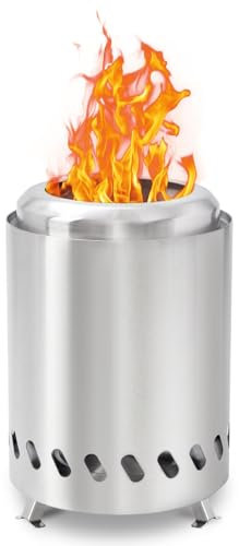 Focolare Senza Fumo, Focolare da Tavolo Portatile in Acciaio Inossidabile, Mini-Focolare con Supporto, Piccolo Focolare per Giardino, Campeggio, Esterni e Patio - Alimentato a Legna o Pellet