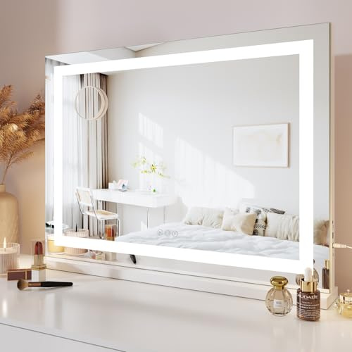 Dripex Miroir Maquillage Lumineux LED, 80 x 58cm, Luminosité Réglable-Blanc | Contrôle Tactile, 3 Modes, Luminosité Réglable, Miroir de Table et de Mur