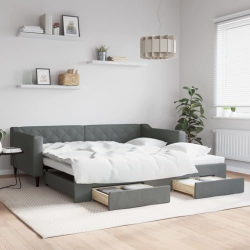 LAPOOH Tagesbett Ausziehbar mit Schubladen Dunkelgrau 100x200 cm Stoff, Schlafsofa, Daybed, Bettsofa, Sofa Bed, Sofabett, Schlafcouch, Jugendbett, Bettgestell, Bettcouch - 3197468