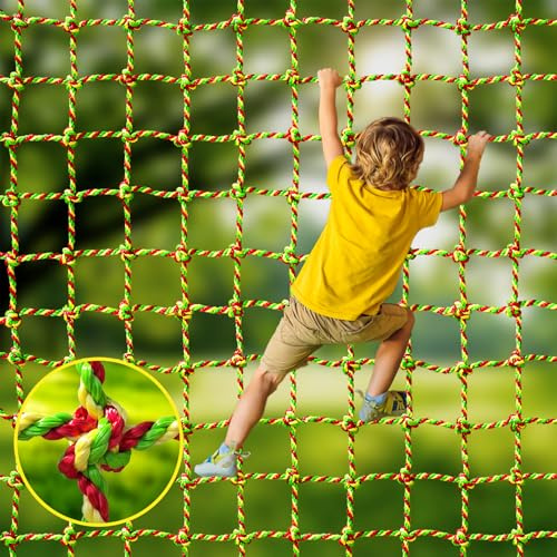 LAKNUAL Climbing Net, 3.3ft X 9.9ft Polyester Climbing Cargo Net for Kids Outdoor, Heavy Duty Large Military Playground Equipment, Rope Ladder, Swingset, Indoor & Outdoor, Treehouse, Jungle Gyms