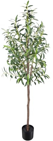 CETRD Lifelike 5F Artificial Olive Tree, Tall Faux Olive Trees Outdoor Indoor Fake Plant with Pot Thicker Trunk More Leaves & Fruits Maintenance-Free Fake Olive Tree for Office Home Shop Decor(150CM)