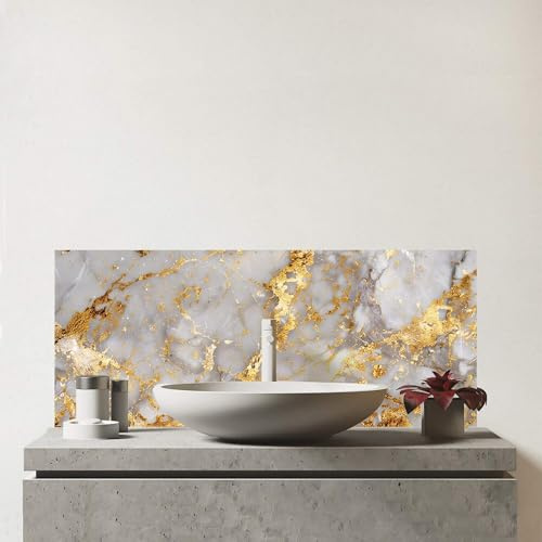 Warren Reed - Designer Premium Gold Quartz Effect Glass Bathroom Splashback 6mm Toughened Glass – Water-Resistant Wall Protector for Basins & Sinks, Polished Edges