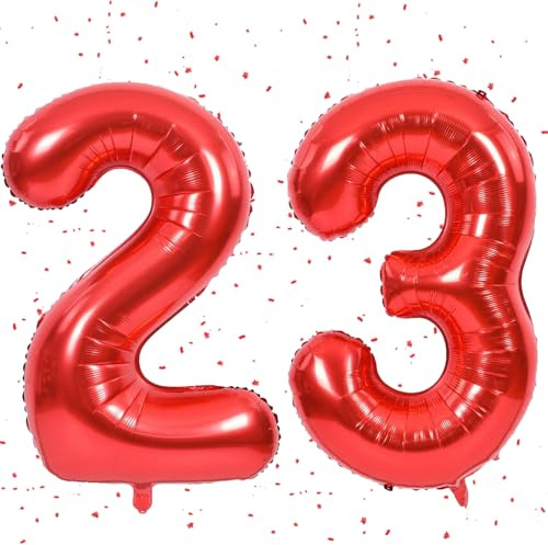 UDRKFOPK Ballon gonflable rouge de 40 pouces, ballon chiffre rouge 23, ballon chiffre 2&3 - Ballon à l'hélium 23 - Ballon gonflable rouge de 23 ans - Décoration d'anniversaire pour fille et garçon
