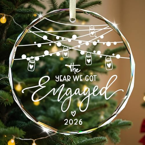 Engagement Gifts,Round Engagement for Couples Christmas Wedding for Couple Personalised Crystal Glass Keepsake Congratulations Present for Newly Engaged Ornament 2026