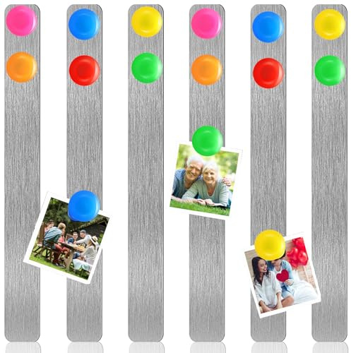 Wovnet 18 Pcs Magnetic Bulletin Board Strips Frameless Stainless Iron Board Strip with Colorful Magnet Self Adhesive Memo Strip for for Office Home Wall Photo (Silver)