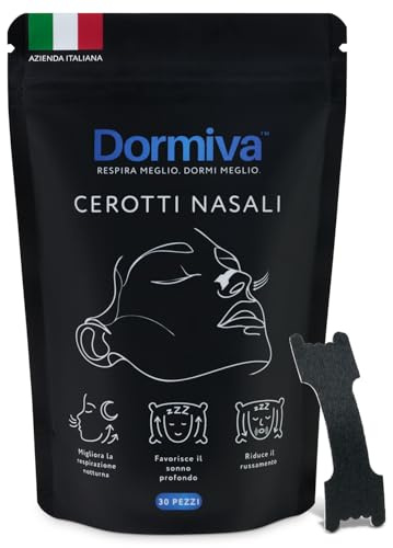 Dormiva Cerotti Nasali Neri, 30 Pezzi – Anti Russamento, Strisce Adesive per Respirare Meglio e Dormire Bene, Taglia Universale, Forte Tenuta, Ideali per Sport, Notte e Congestione Nasale