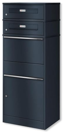 Metzler® boîte aux Lettres et Colis sur Pied avec 2 Compartiments et Plaque Nominative Personnalisable RAL 7016 Anthracite – résistante intempéries, Montage Facile, pièces Disponibles 10 Ans Bispo RE