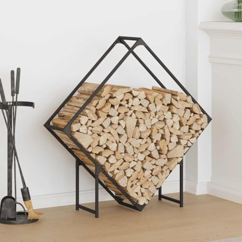 AJJHUUKI Accesorios para chimenea y estufa de leña: estantes y soportes para leña, color negro, 100 x 25 x 100 cm, acero laminado en frío