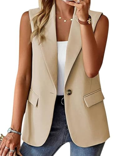 ticticlily Gilet sans Manche Femme Chic et Elegant Blazer Col à Revers Slim Fit Décontractée Veste avec Poches et Boutons Blazers de Travail Casual A Abricot M