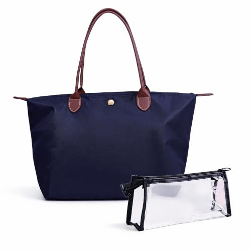 1 Umhängetasche + 1 Kosmetiktasche Groß, Damen Taschen Set, Faltbare Handtasche Schule, wasserdichte Schultertasche, Reisetasche Shopper für Alltag & Büro（Dunkelblau.）