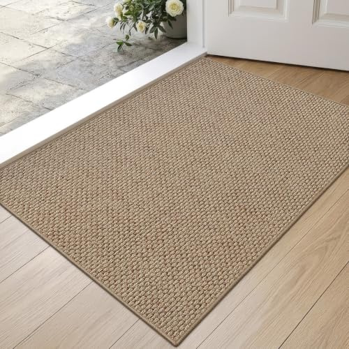 DEXI Indoor Door Mat 44 x 76 cm, Non Slip Doormat, Taupe | Dirt Trapper, Rubber Backing, Low Profile, Easy to Clean, High Traffic Areas, For Entrance, Patio, Pets