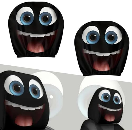 2Pcs Funny Cartoon Car Headrest Covers,Universal Fit Car-Seat Head Rest Cover,Funny Car Accessories for Auto Front Seat Rest Decoration,Soft Headrest Covers for Cars,Washable & Elastic