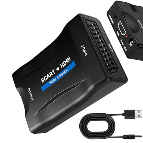 KXYINOS Adaptador convertidor de euroconector a HDMI, adaptador de euroconector a HDMI, convertidor de audio y vídeo, compatible con salida HDMI 720P/1080P para monitor HDTV, proyector STB VHS, Xbox