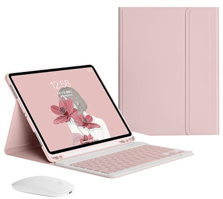 Bueuwe Funda Teclado para iPad Mini 2/3/4/5 de 7,9 Pulgadas, Ratón y Teclado Bluetooth inalámbrico magnético Desmontable,Cherry Blossom Pink