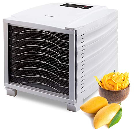 Essiccatore BioChef Arizona a 8 ripiani, con vassoi in acciaio inosssidabile, timer digitale di 24 ore, porta trasparente e 3 anni di garanzia