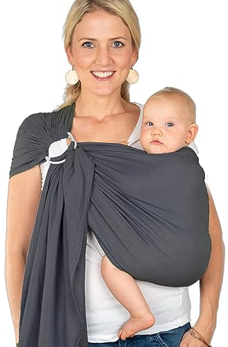 Hoppediz Ring-Sling ULTRALEICHT, Baby-Tragetuch ab Geburt, 100% Baumwolle, Design Hamburg stone