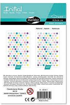 MY MANDARINE AE185C - Packung Initial, 20 Stickerbogen 10,5x16cm (2260 Stickers), Metallic-Pastell Rund, 1 Pack