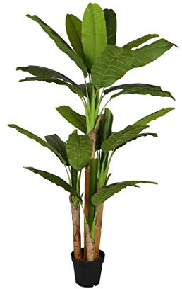 Bananen Kunstbaum 190cm hoch mit 4 Stämmen und 28 Blätter - Künstlicher Bananenbaum mit Naturmaterial Verkleidet