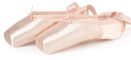 Zapatos de Punta Satén Zapatillas de Ballet con Puntera de Gel de Silicona y Cintas para Mujeres y Niñas (32 EU) Rosa