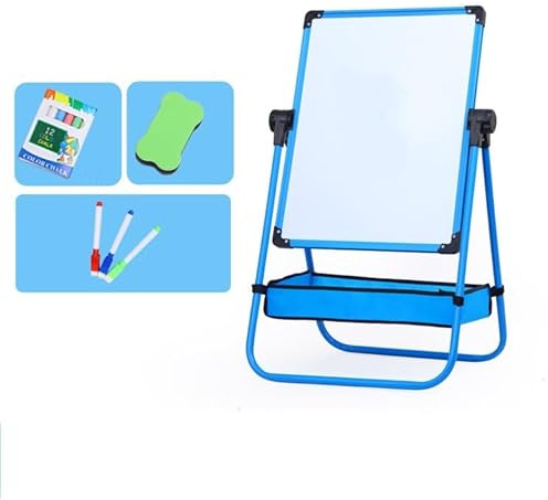 Kid's Art Easel Double-Sided Easel for Kids Chalkboard Chalk Drawing Board White Board with Stand 360 Rotation Adjustable Height Pink and Blue (Large Blue)