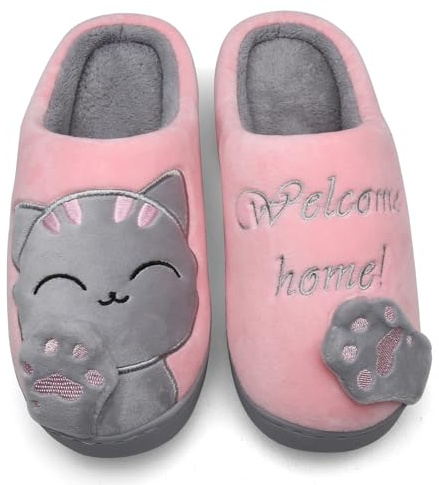 Mishansha Hombre Mujer Zapatillas de Casa para Invierno Otoño, con Forro de Felpa y Suela Dura, Cómodas/Blanditas/Mulliditas y Calentitas(Rosado, 39/40 EU - Tamaño del Fabricante: 40/41 CN)