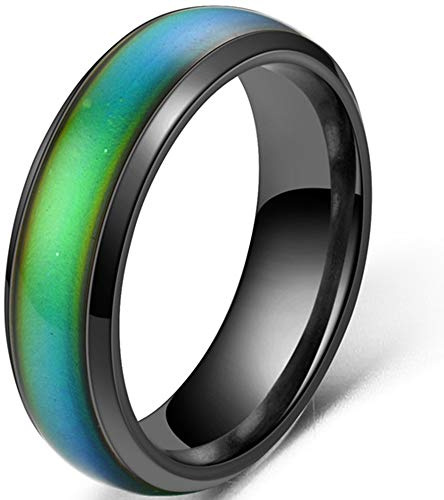 4mm Stainless Steel Temperature Sensative Color Changing Wedding Band Mood Ring (Black, 7)