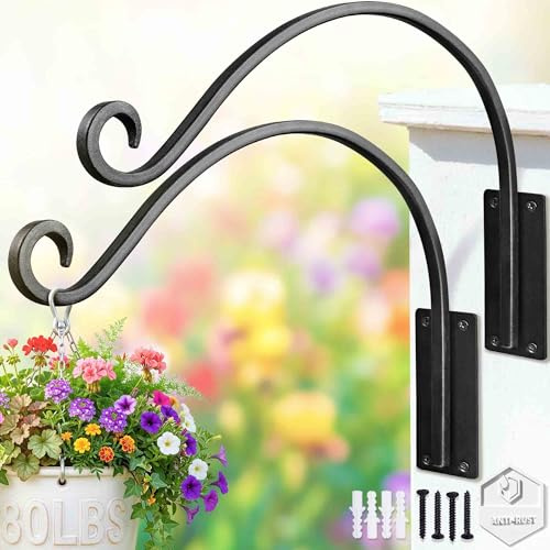 Heavy Duty Plant Hanger Bracket - 16 80Lbs Outdoor Wall Mount Hook 2-Pack | Rust-Resistant Metal Hook,Easy Install,Outdoor/Indoor,Hanging Bird Feeders,Flower Baskets & Lanterns