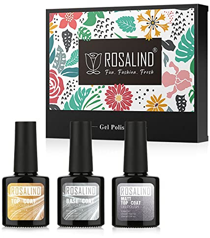 ROSALIND Base und Top Coat Gel Uv mit Matt Top Coat,UV Nagellack Gel Überlack & Unterlack Set, Langlebig Nagellack UV LED für French Varnish Nageldesign 3×10ml