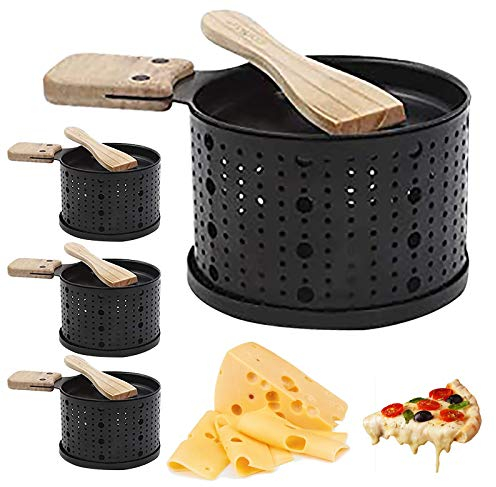 Queso Raclette Queso Rotaster Bandeja para Hornear Hierro Metal Parrilla Accesorios para Placa Queso Fundidor - Bandeja para Hornear Suministros de Cocina Vela Horno Lento Queso Parrilla (Negro x4)