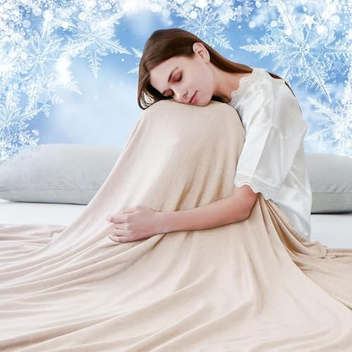 Luxear selbstkühlende Decke, Arc-Chill Q-Max 0,5 Kühldecke, 2 in 1 doppelseitige dünne Sommerdecke Baumwolle, kühlende Decke für Menschen Bettüberwurf Babydecke Kuscheldecke, 130 x 170cm-beige
