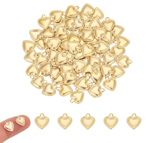 Enhörning cirka 100 st gyllene puffiga hjärtberlocker 304 rostfritt stål hängen 1 mm små hål hjärta berlocker för gör-det-själv halsband armband örhänge smyckestillverkning 10 x 8 x 0,8 mm