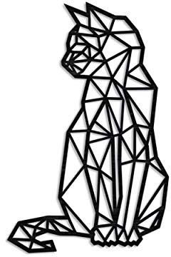 Pet-Jos Katze Wanddekoration 46cm Katze Wanddeko Geometrische Ornamente Minimalistische Wandkunst Hängende Dekoration, Schwarz