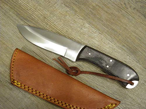 generico Knife Coltello 22,5 CM Sportivo da Caccia Pesca Fodero Cuoio Manico in Legno 70101