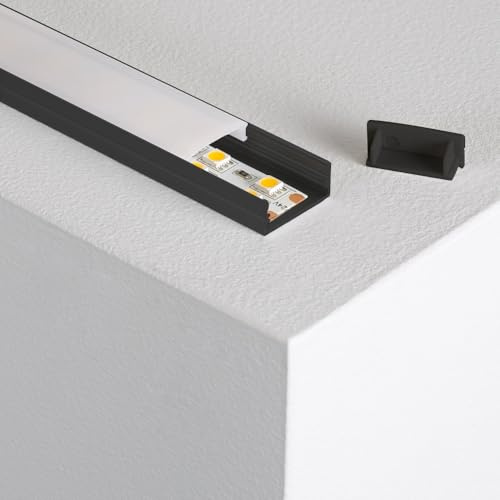 LEDBRITE 2-Pack Surface Mounted Aluminium LED Profile Black 2M / 6.6FT Channel ALP1708-B Profile with Cover Channels and Diffusers with End Caps and Mounting Clips for LED Strips