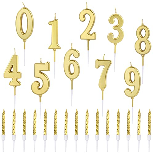 30 Stück Gold Glitzer Geburtstagskerzen,10 Stück Geburtstag Kuchen Zahl Kerzen Nummer 0-9 und 20 Stück Spirale Kuchen für KerzenDekorative Geburtstagstorte Hochzeitsparty Abschlussfeier