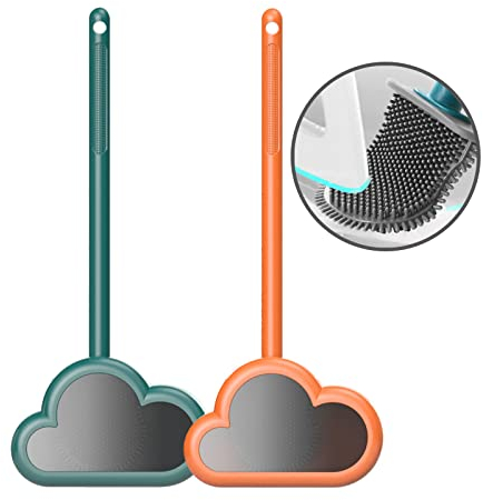 LANMOU Escobillas WC, Escobilla de Baño Silicona, Escobilla WC Silicona con Secado Rápido, Escobilla y Portaescobillas de Baño Silicona de Montaje en Suelo o Montaje en Pared (Green+Orange)