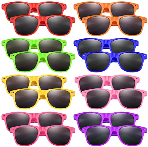 Morcheiong Paquete de 16 lentes de sol para niños, colores neón, gafas de sol para fiesta, regalos de bolsa de regalo, regalo divertido para fiesta de cumpleaños, playa, fiesta en la piscina