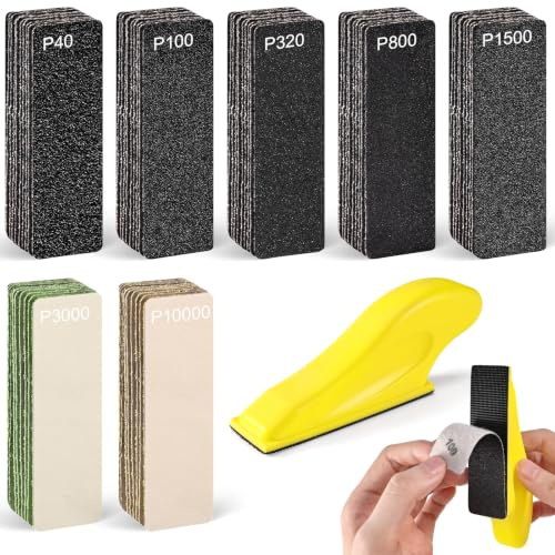 71 PCS Mini Detail Sanding Kit, 40-10000 Grit Wet and Dry Sandpaper | Hook and Loop Sand Paper with Hand Sanding Block for Tight Narrow Spaces, Wood, Auto, Metal, Glass, Resin, Crafts, DIY