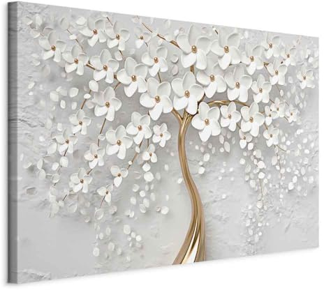 murando - Tableau Acoustique Nature 90x60 cm 1 Partie - Décoration Murale Anti-Bruit Isolation Phonique Chambre Impression sur Toile - Art 3D de Fleurs Élégantes avec Détails Dorés b-B-0475-b-a