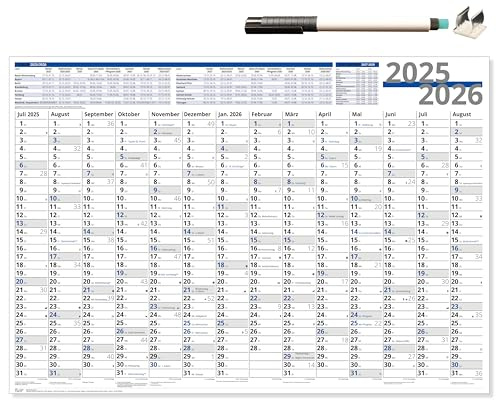 XXL Schuljahresplaner 2025/2026 Schuljahres-Wandkalender abwischbar mit Stift und Halter für Eltern, Lehrer & Schüler Schulkalender Wand Schuljahr 25/26 Sonn-und Feiertage in Blau B1 100 x 70 cm