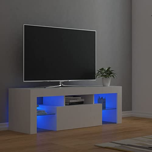 FIRBNUS Mueble para TV 120x35x40 cm con Luces LED - Mueble de Salón para Televisión de Madera - Blanco