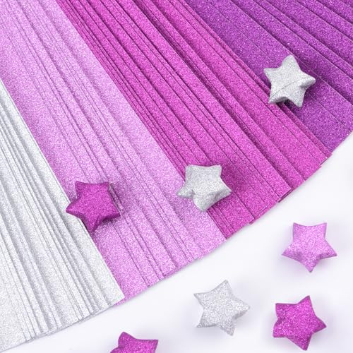 URROMA 520 strisce di carta a forma di stella, viola sfumato con glitter, per origami fatti a mano, biglietti di casa, regali, decorazioni per feste, decorazioni artigianali