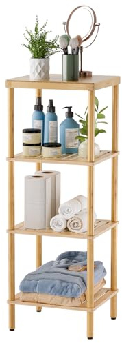 AmazerBath Bamboo Bathroom Shelf, 4-Tier Bathroom Storage Shelf, Multifunctional Storage Rack for Living Room Bedroom Kitchen, Space Saver