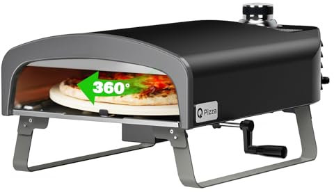 Q Pizza Gas Forno con funzione di rotazione manuale per pizza al sole, pietra Ø 33 cm, 500 gradi
