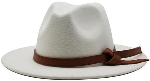 NOAMED Fengyan Hut für Herbst und Winter, einfarbig, Panama-Kappe, Vintage-Wolle, Fedora-Hut, breite Krempe, für Damen und Herren, Jazz, Kirche, Streetwear, Filzhut, weiß, 6 7/8-7 1/8