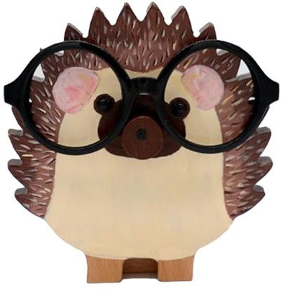 MINGZHE Handgefertigter, aus Holz Geschnitzter Tier-Brillenhalter, Holz-Tier-Brillenhalter, Niedlicher Tier-Brillenständer, Rack, Heimbüro, Desktop-Dekoration, Geschenk(Igel)