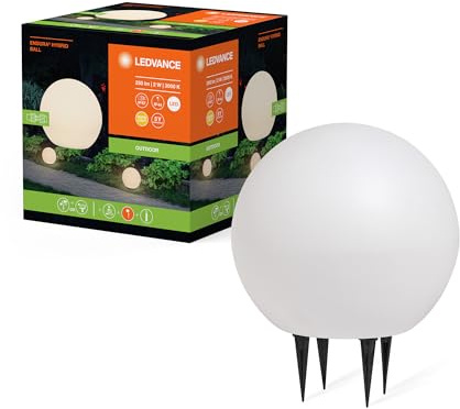 LEDVANCE ENDURA HYBRID BALL Außenleuchte, Hybridleuchte, 2W, 180lm, warmweiße Lichtfarbe, 3.000K Farbtemperatur, weiß, Kunststoff, IP44 & IP67 Schutzklasse, Solar- & Stromnetzbetrieb